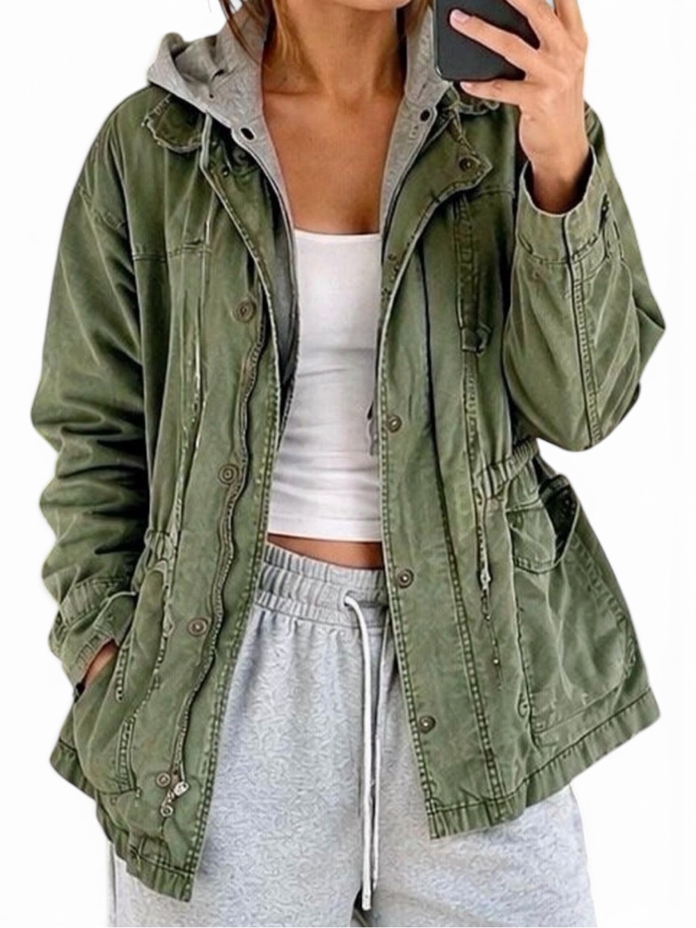 Lucky Brand Utility Anorak Jacket Olive Green Hooded Military Cargo XS